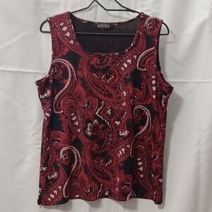 Kasper‎ Womens Red Black Paisley Knit Tank Top Sleeveless Scoop Neck Size L